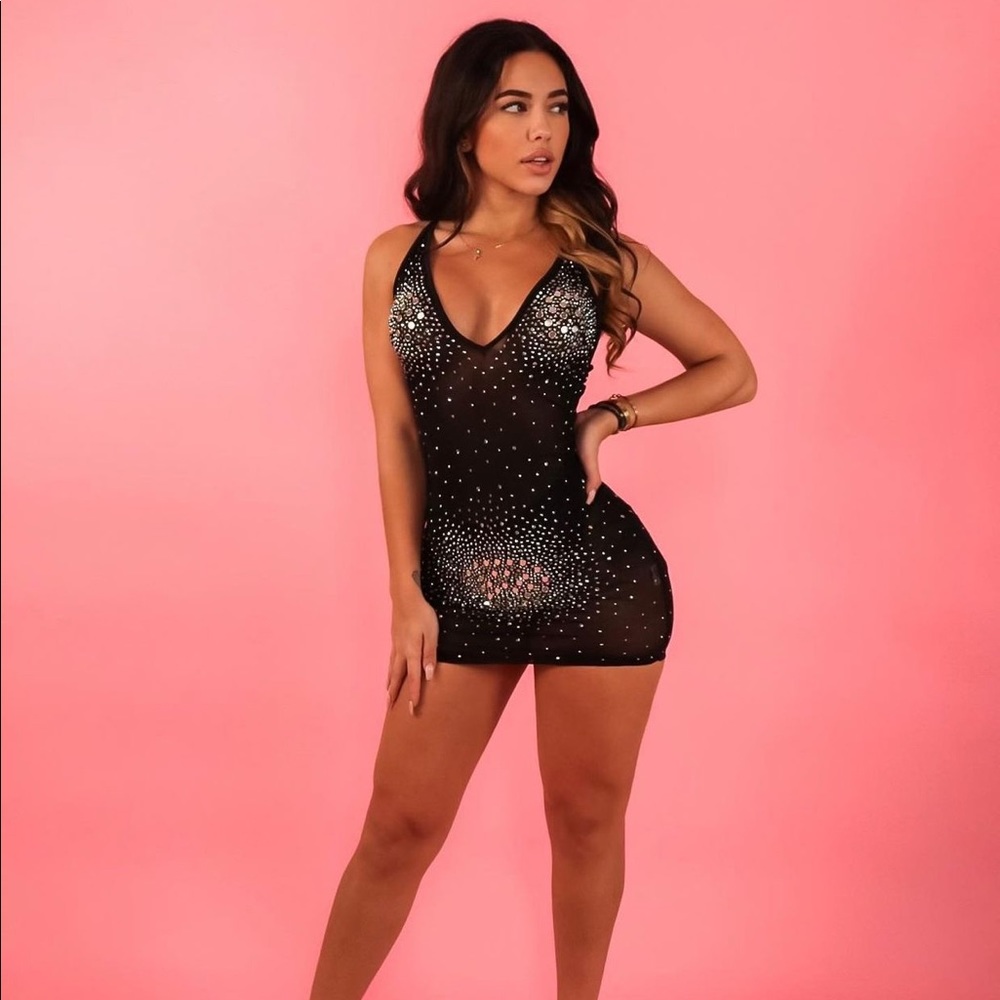 Banjul black mesh mini dress